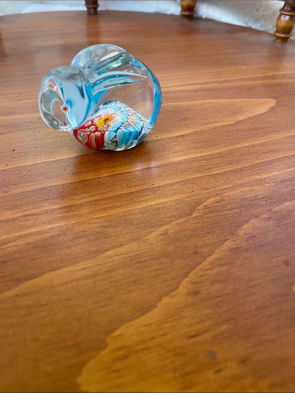 Clear Glass Rabbit Shape Paperweight with Colorful Millefiori Flower